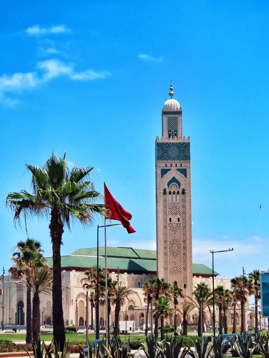 La mosquée Hassan II entourée de palmiers, Casablanca