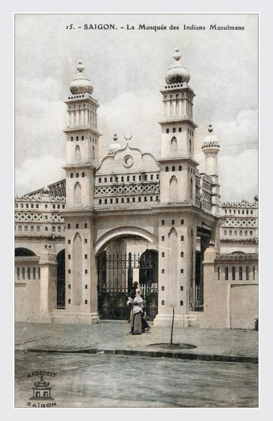 Carte postale de 1911 montrant la mosquée des Indiens de Saïgon