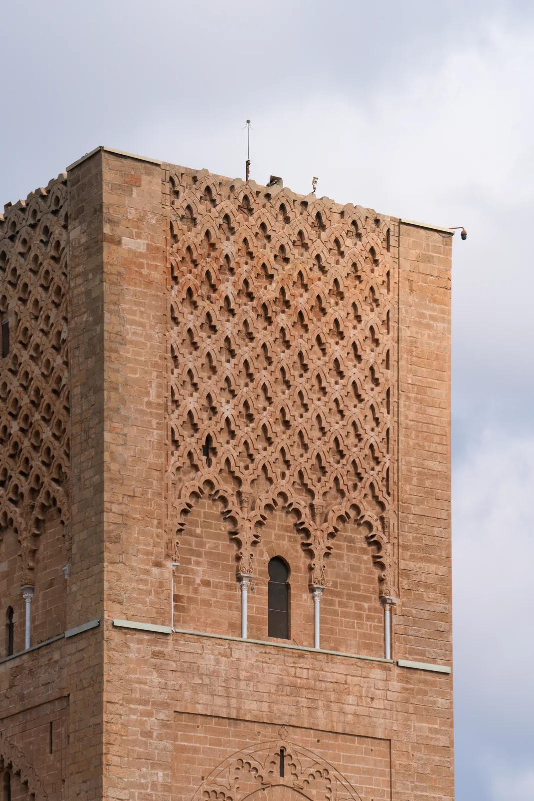 Le réseau de losanges sculpté sur la façade de la Tour Hassan