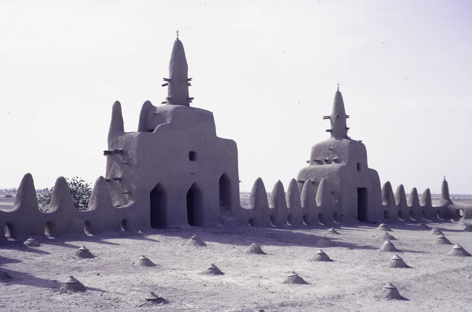 Grande Mosquée de Djenné — ASC Leiden - F. van der Kraaij Collection - 04 - 015 - Le toit de la Grande Mosquée - Djenné, Mali - 1972