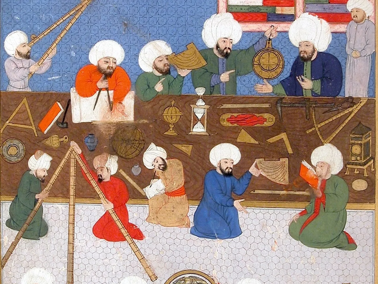 Des astronomes au travail, miniature ottomane du XVIe siècle
